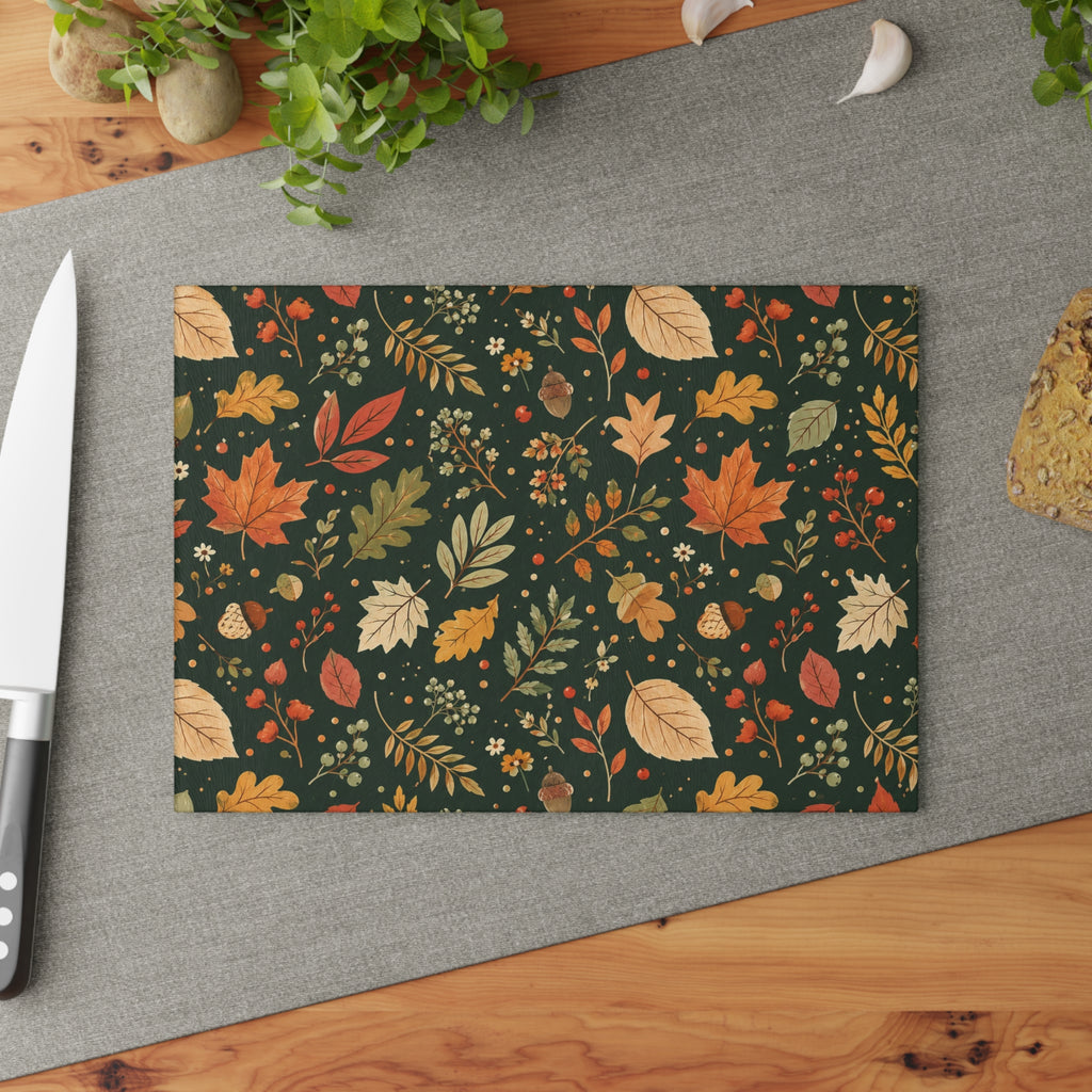 Autumn Leaves Pattern Glass Cutting Board | Fall Leaf Kitchen Decor