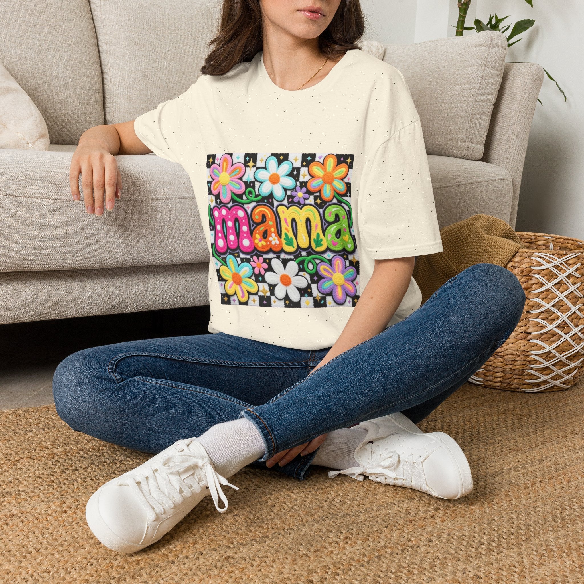 Mama Floral Retro Bubble Letters T-Shirt | Colorful Flower Design