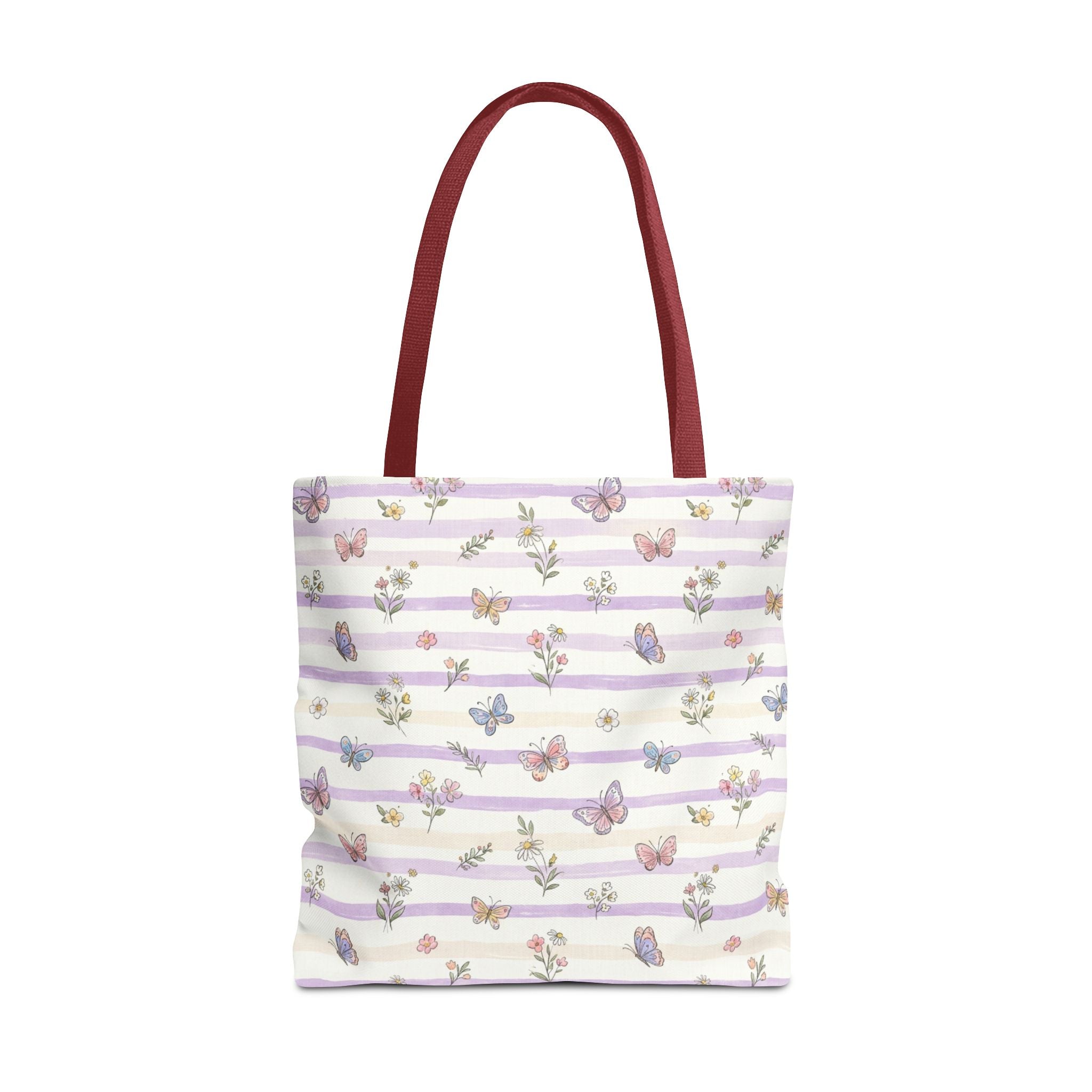 Pastel Butterfly Floral Stripe Tote