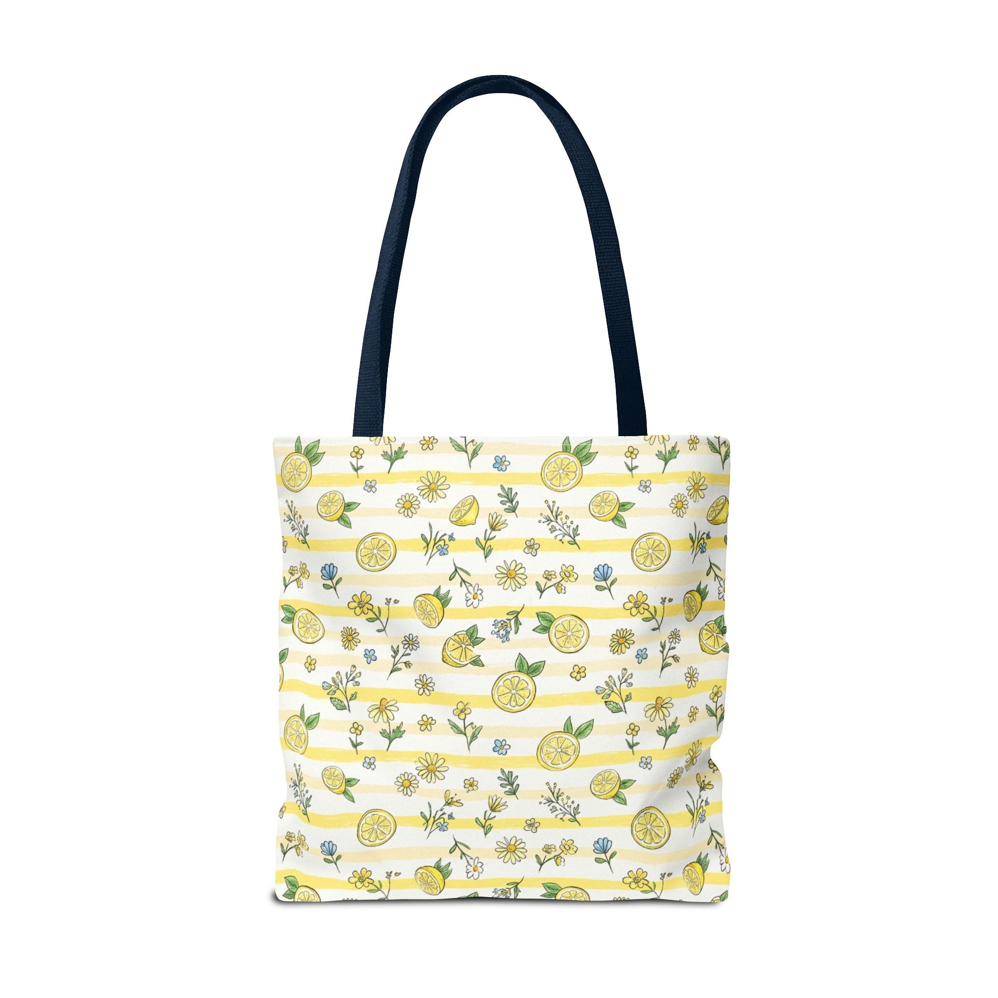 Lemon Stripe Pattern Tote Bag | Citrus Floral All-Over Print