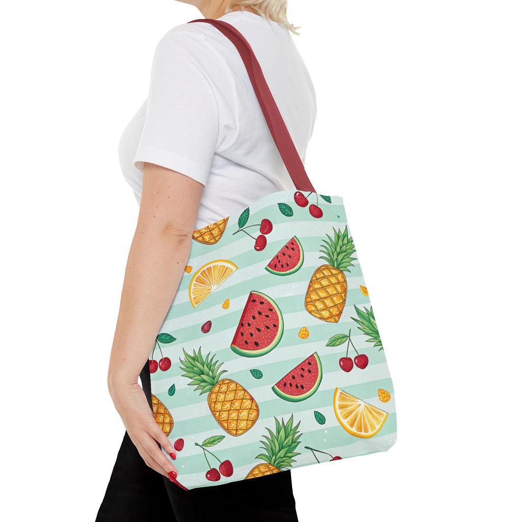 Tropical Fruit Pattern Tote Bag | Pineapple Watermelon Cherry Citrus Beach