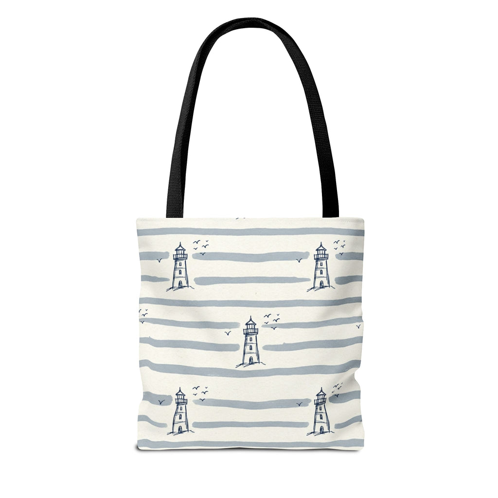 Nautical Lighthouse Pattern Tote Bag | Striped Coastal Beach Tote