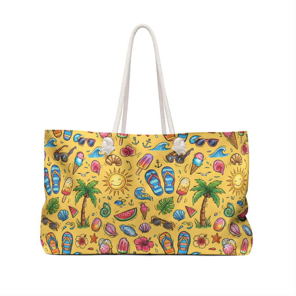 Summer Beach Pattern Weekender Bag | Palm Trees, Flip Flops, Suns