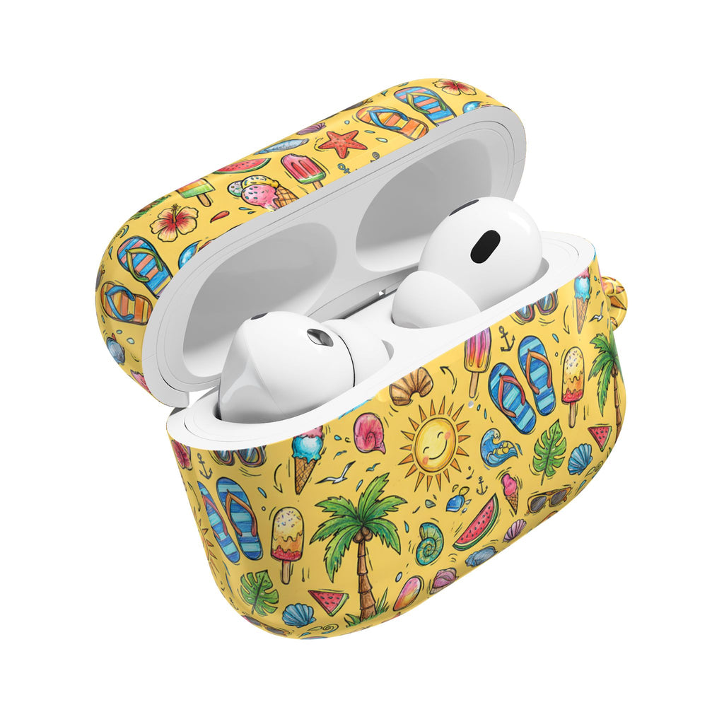Summer Beach Pattern AirPod Case | Tropical Flip Flops, Suns, Palm Trees