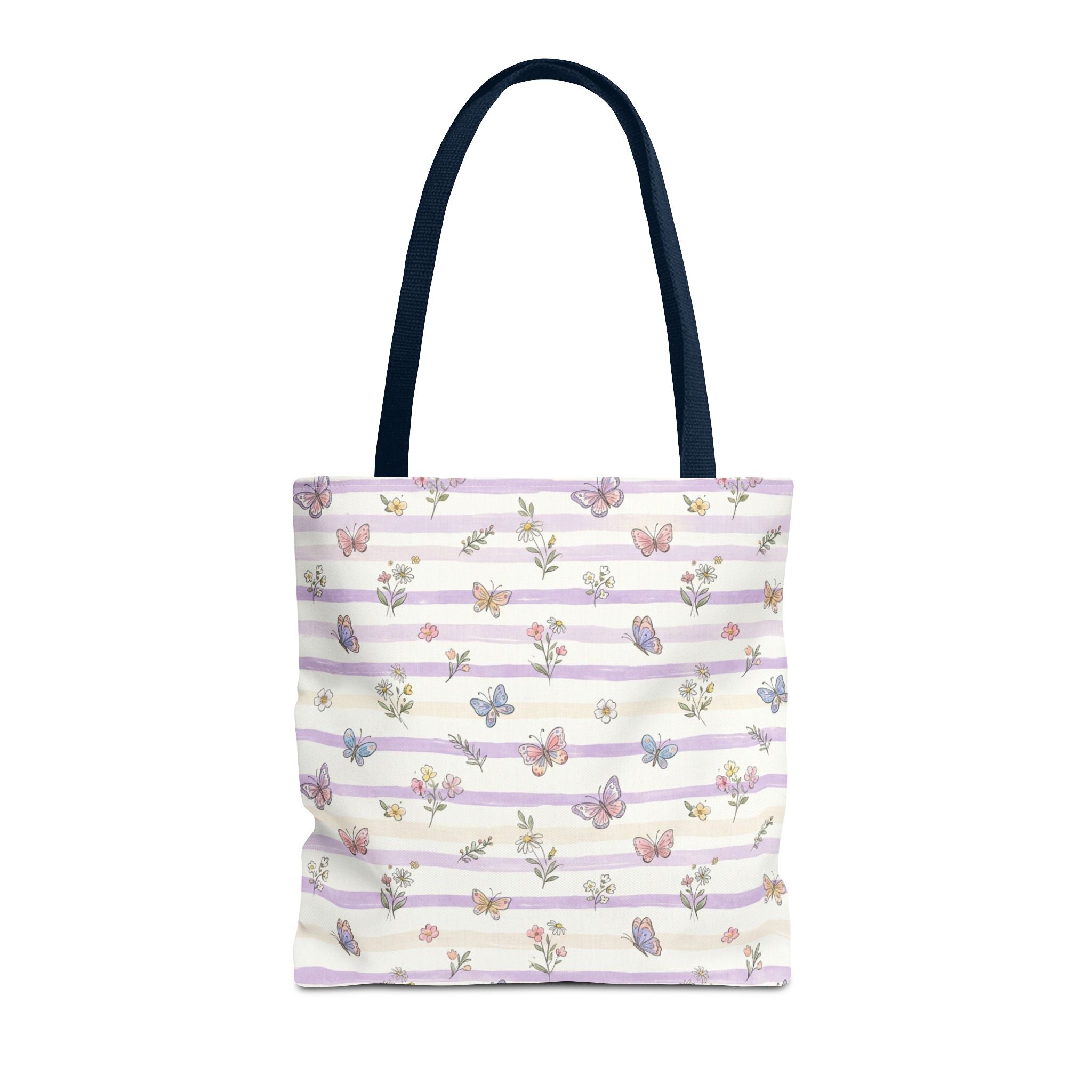 Pastel Butterfly Floral Stripe Tote