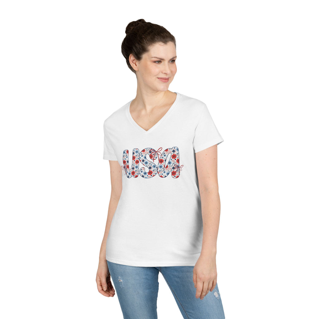 USA Floral Pattern T-Shirt | Patriotic Fourth of July Tee