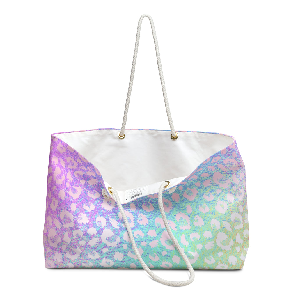 Pastel Leopard Print Weekender Bag | Rainbow Gradient Animal Print