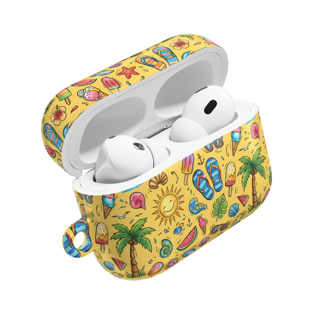 Summer Beach Pattern AirPod Case | Tropical Flip Flops, Suns, Palm Trees
