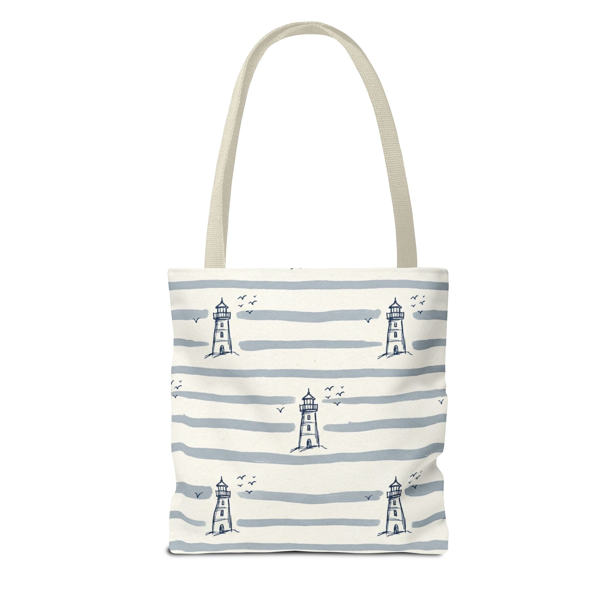 Nautical Lighthouse Pattern Tote Bag | Striped Coastal Beach Tote