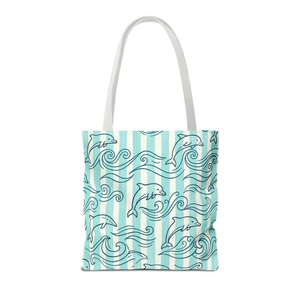 Dolphin Wave Pattern Tote Bag | Aqua Striped Ocean Design