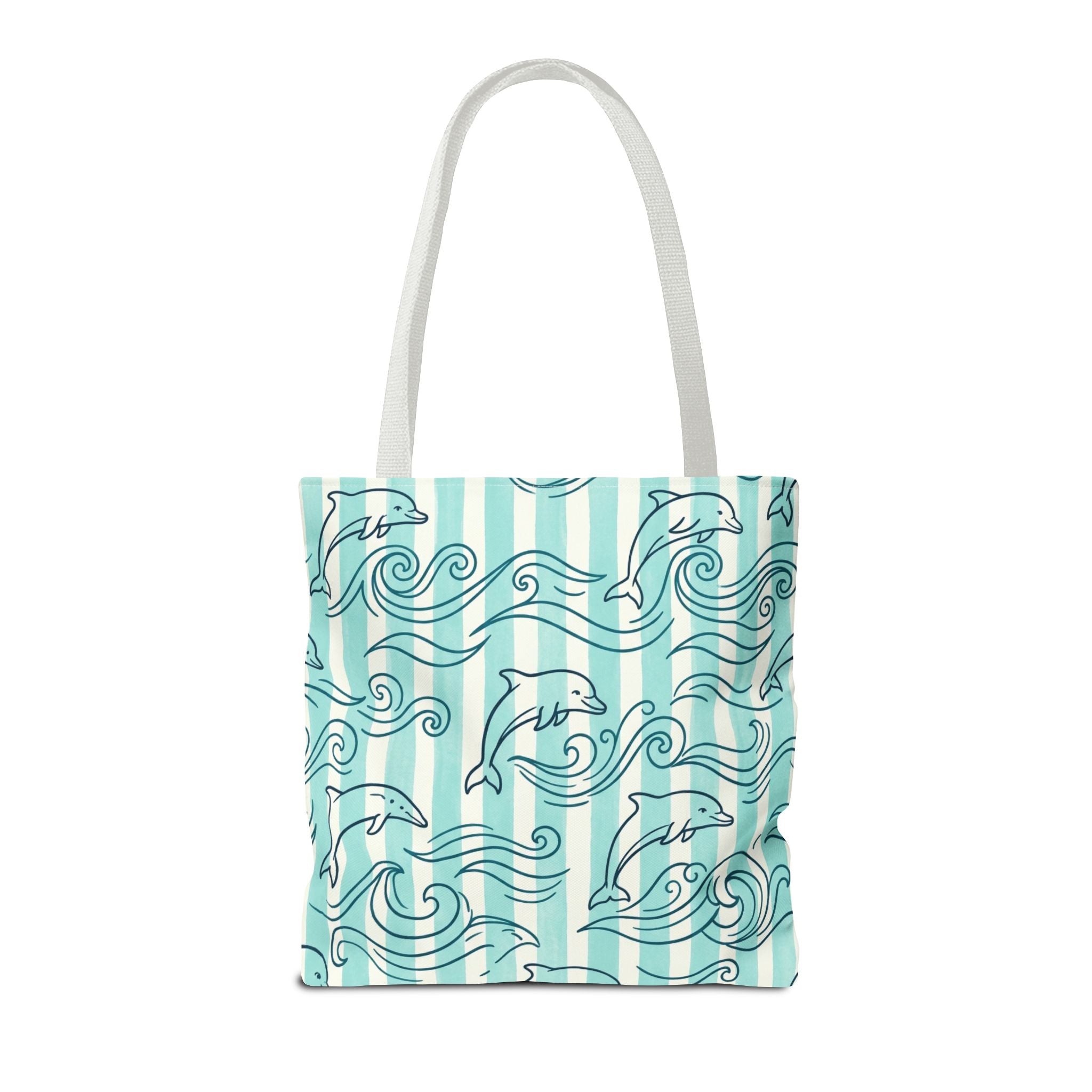Dolphin Wave Pattern Tote Bag | Aqua Striped Ocean Design