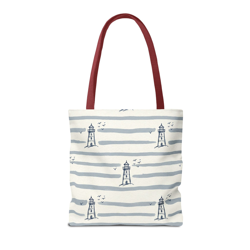 Nautical Lighthouse Pattern Tote Bag | Striped Coastal Beach Tote