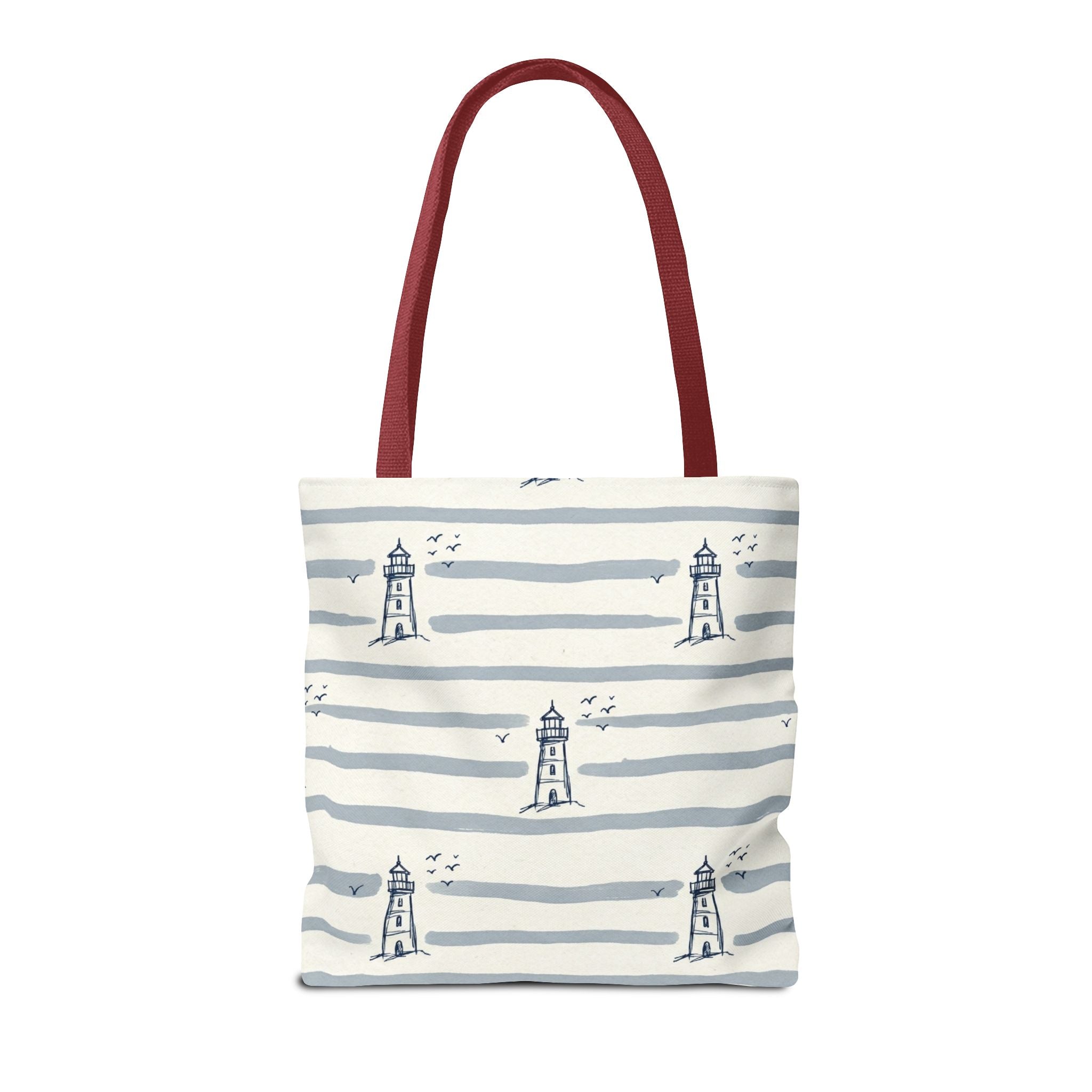 Nautical Lighthouse Pattern Tote Bag | Striped Coastal Beach Tote