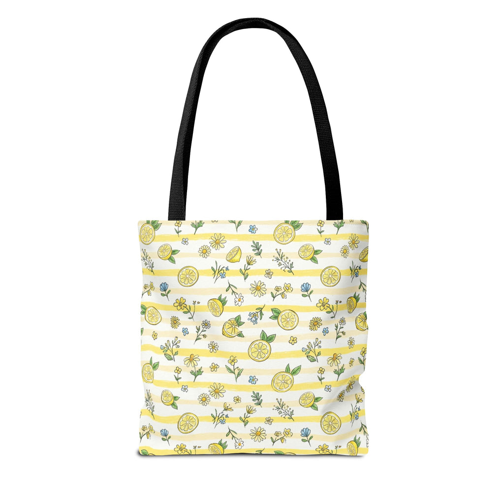 Lemon Stripe Pattern Tote Bag | Citrus Floral All-Over Print