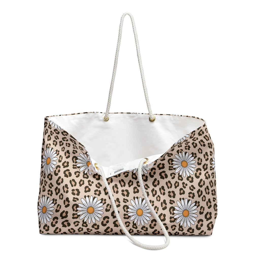 Daisy Leopard Pattern Weekender Bag | Floral Animal Print Tote