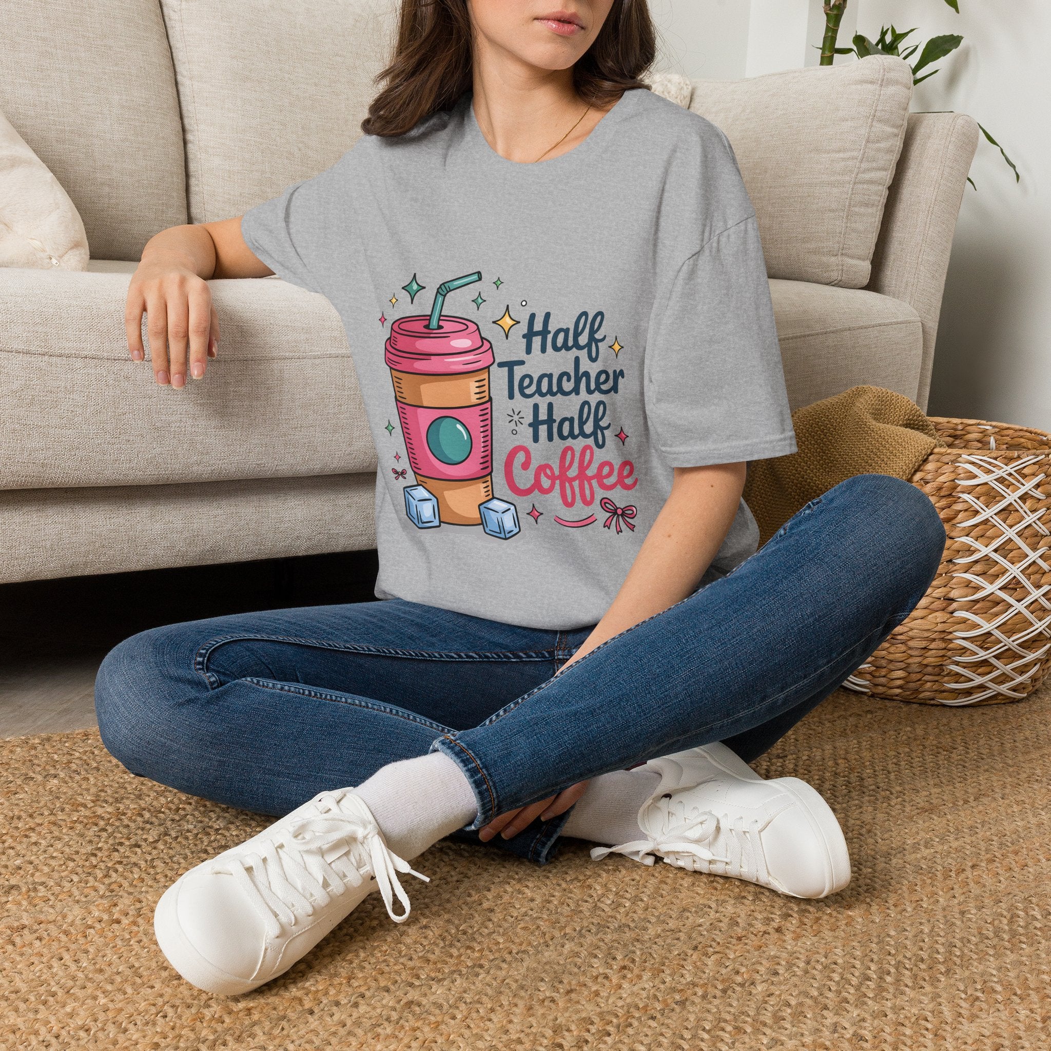 Half Teacher Half Coffee T-Shirt | Cute Coffee Cup Teacher Tee