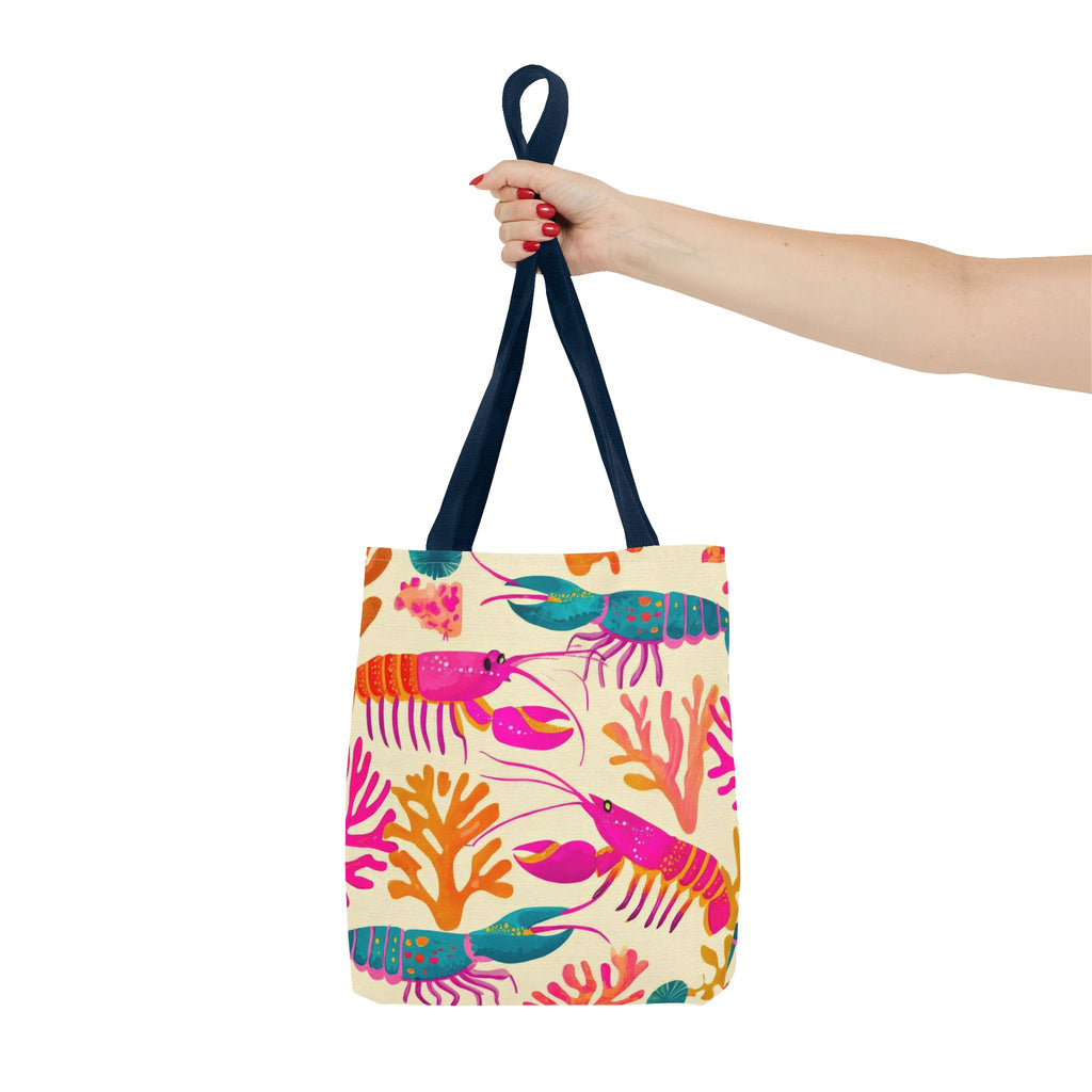 Colorful Lobster Pattern Tote Bag | Tropical Sea Life Coral Print
