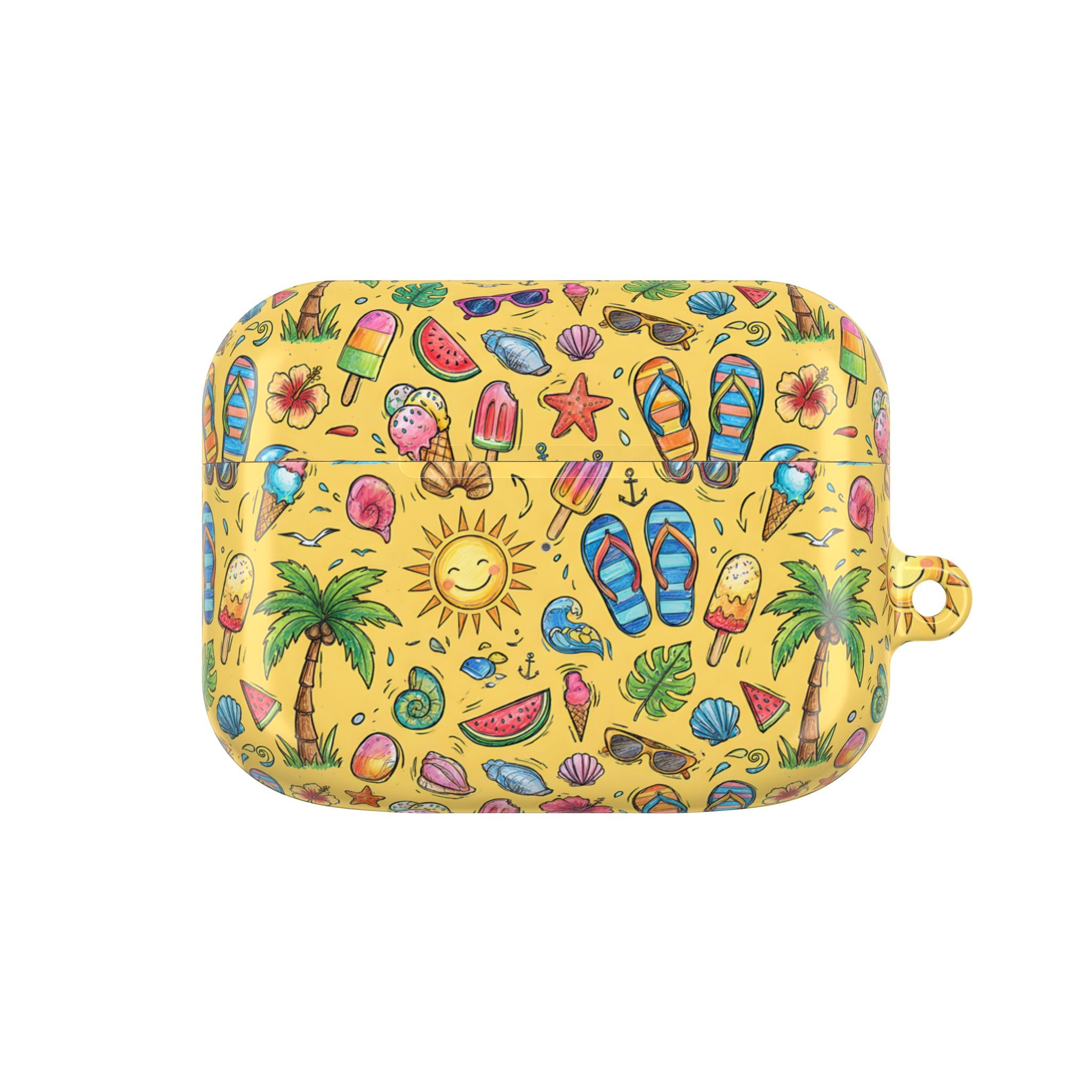 Summer Beach Pattern AirPod Case | Tropical Flip Flops, Suns, Palm Trees