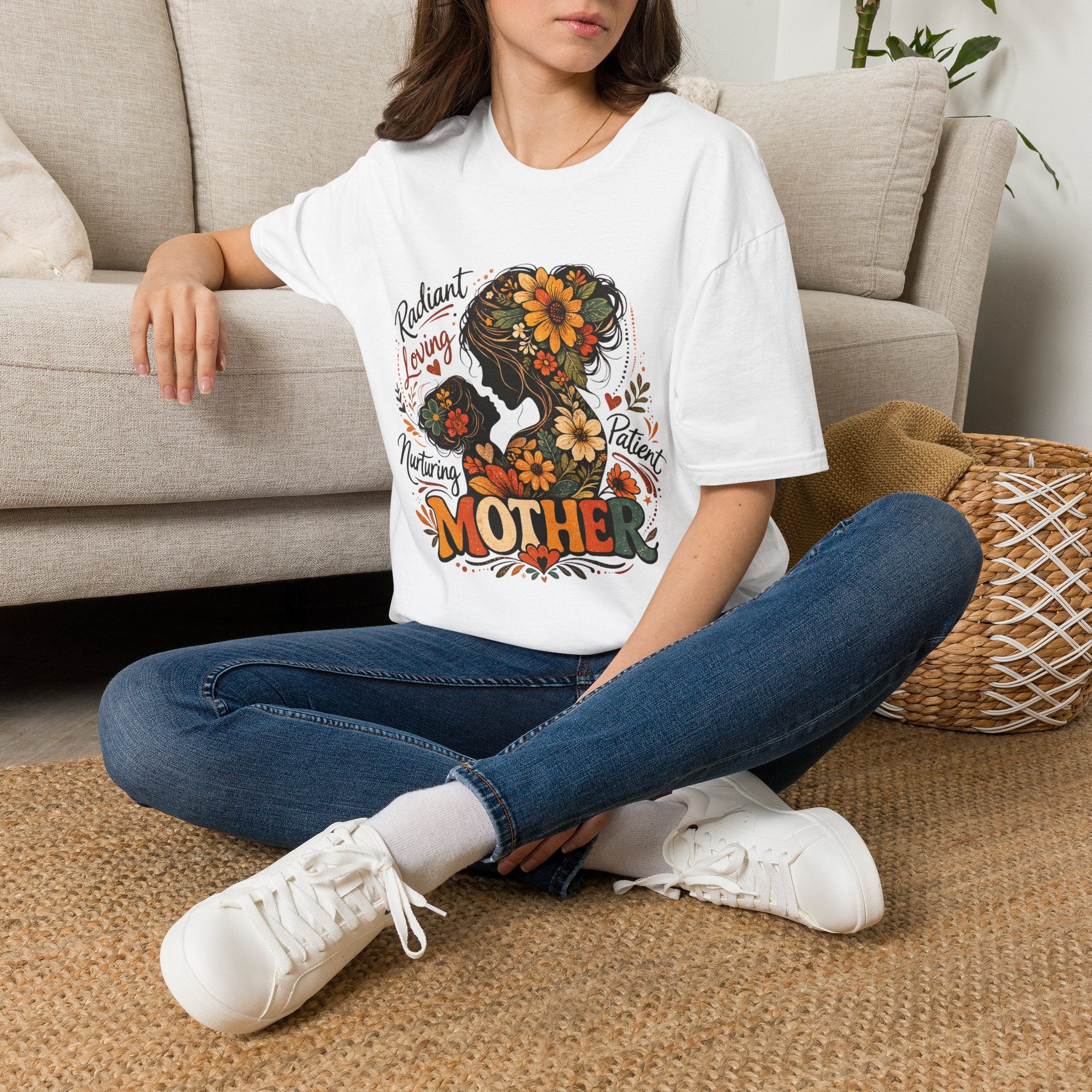 Mother silhouette floral design T-Shirt | Radiant Loving Nurturing Patient