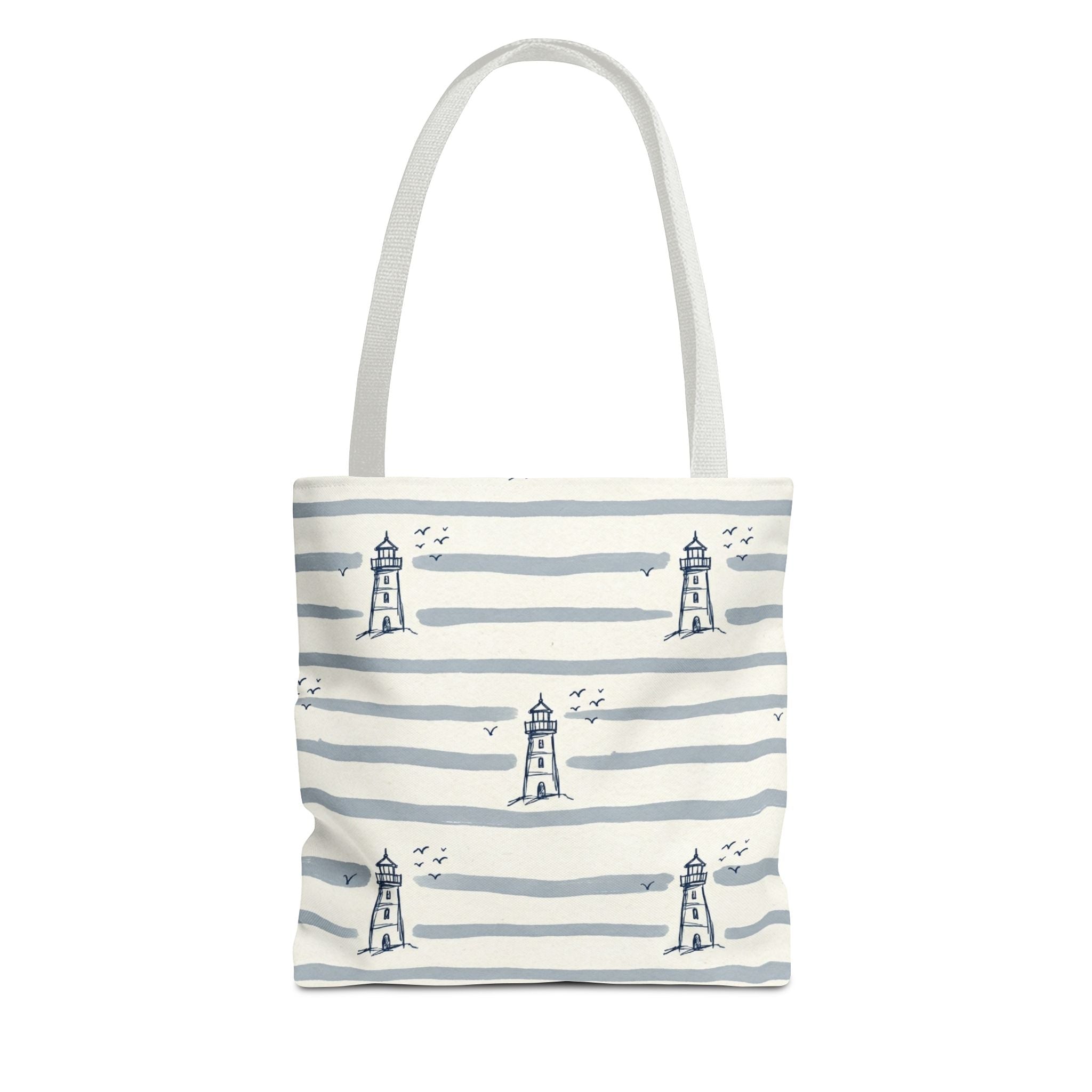 Nautical Lighthouse Pattern Tote Bag | Striped Coastal Beach Tote