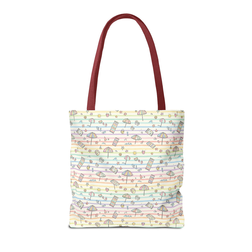 Pastel Beach Pattern Tote Bag | Seashells, Umbrellas, Flip Flops