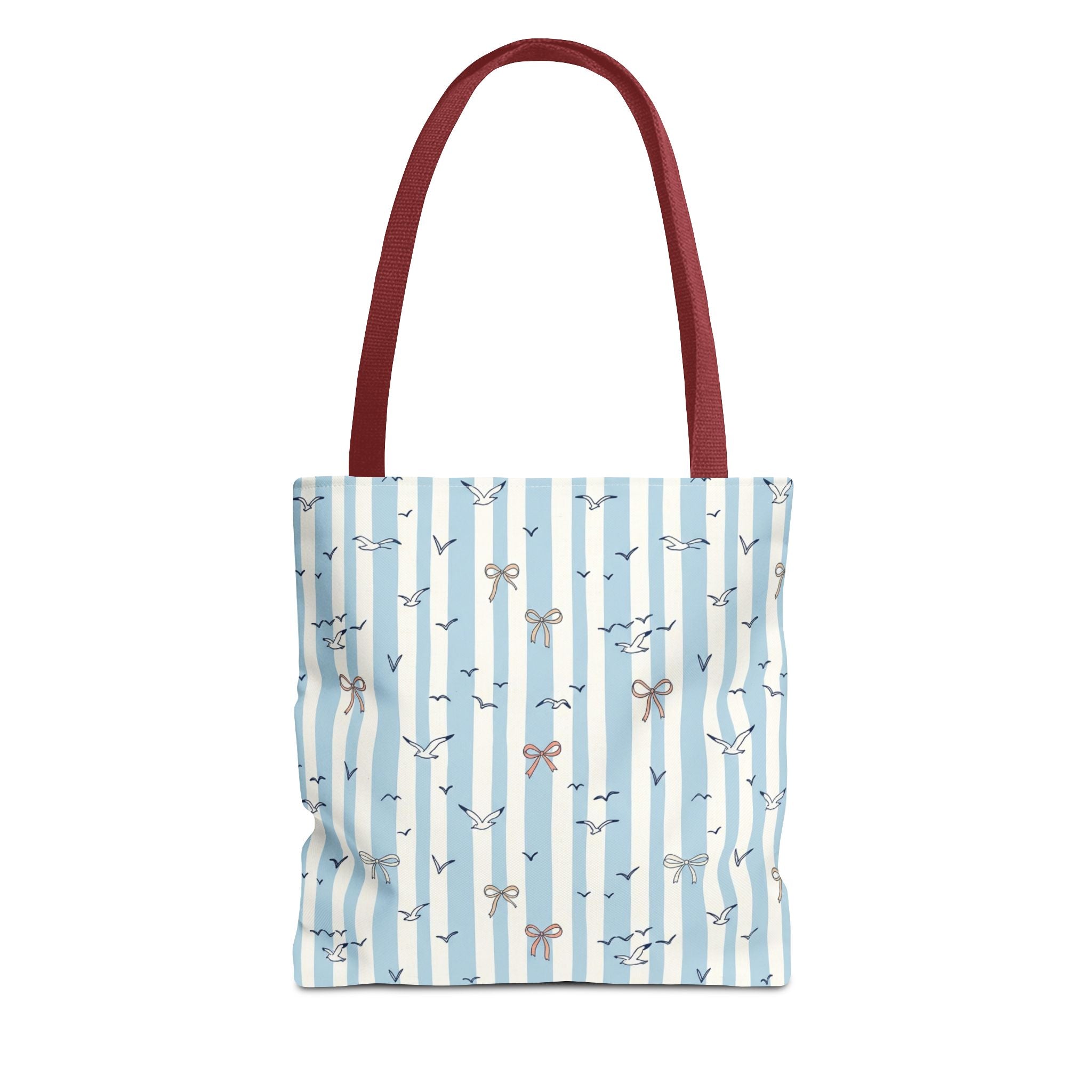 Blue Striped Bows and Birds Tote Bag
