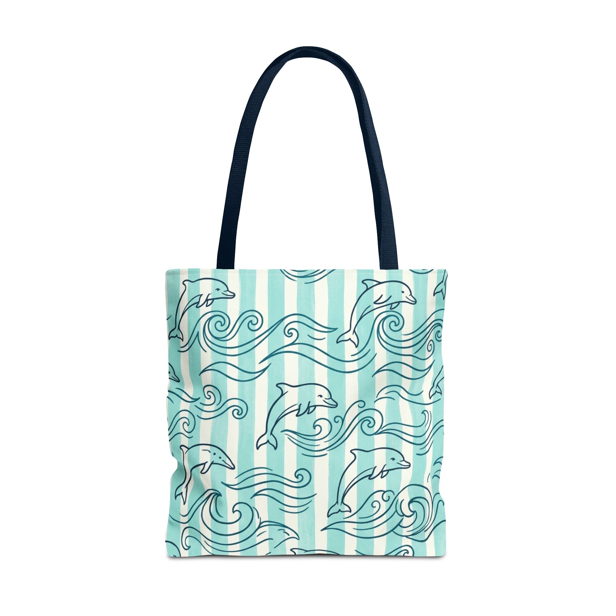 Dolphin Wave Pattern Tote Bag | Aqua Striped Ocean Design