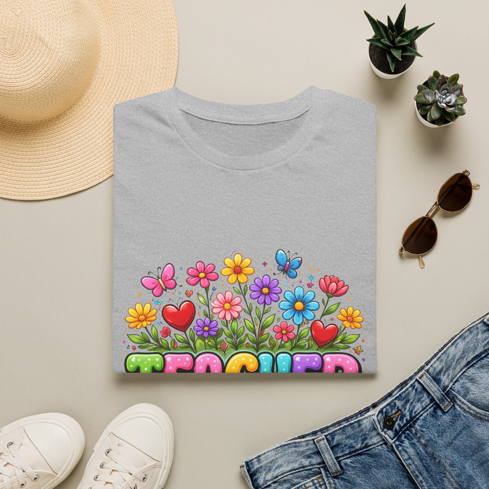 Teacher floral pencil design T-Shirt | Teach Love Inspire, colorful school shirt
