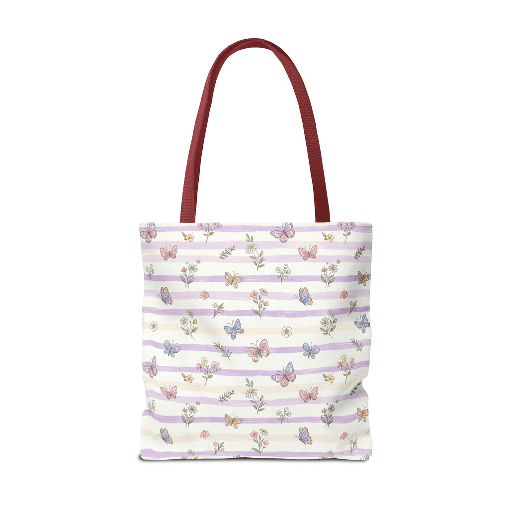 Pastel Butterfly Floral Stripe Tote