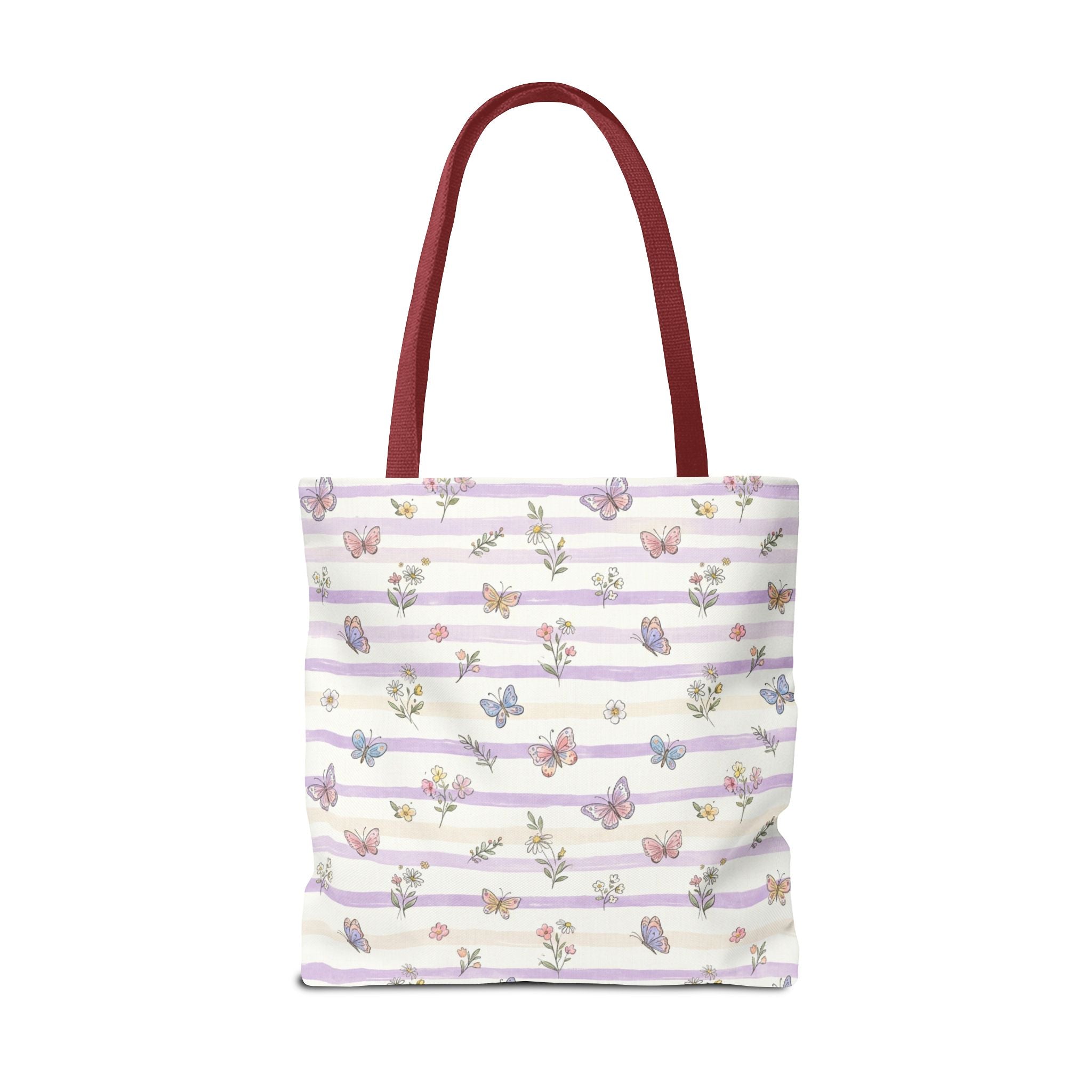 Pastel Butterfly Floral Stripe Tote