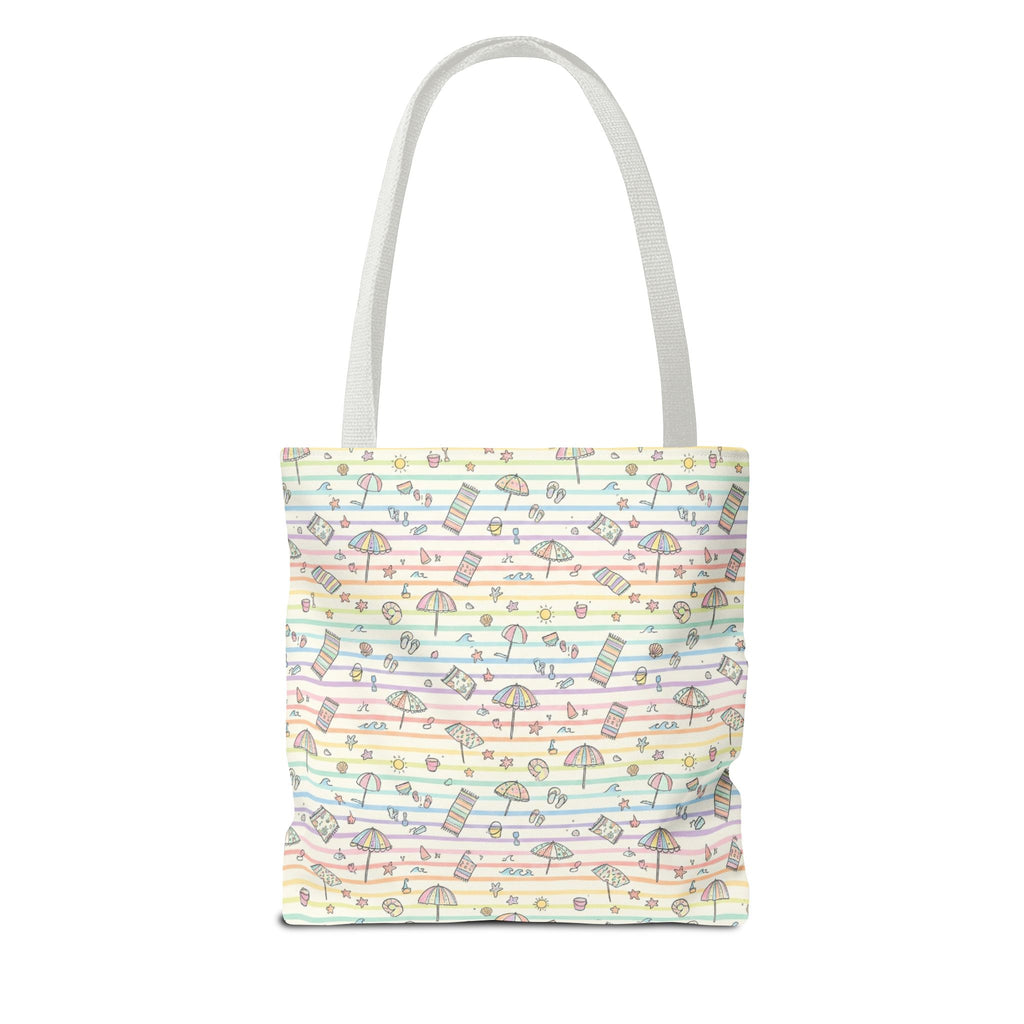 Pastel Beach Pattern Tote Bag | Seashells, Umbrellas, Flip Flops