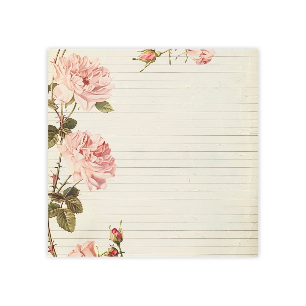 Vintage Pink Roses Lined Post-it Note Pad | Floral Sticky Notes