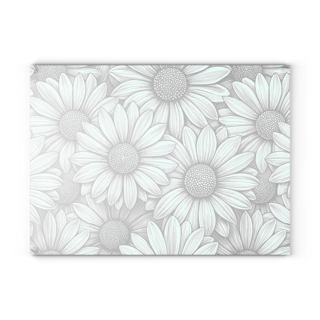 Daisy Floral Pattern Glass Cutting Board | Black White Sunflowers