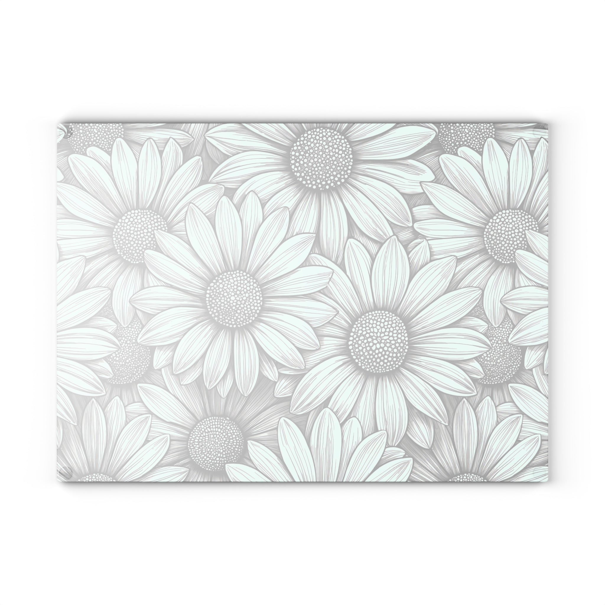 Daisy Floral Pattern Glass Cutting Board | Black White Sunflowers