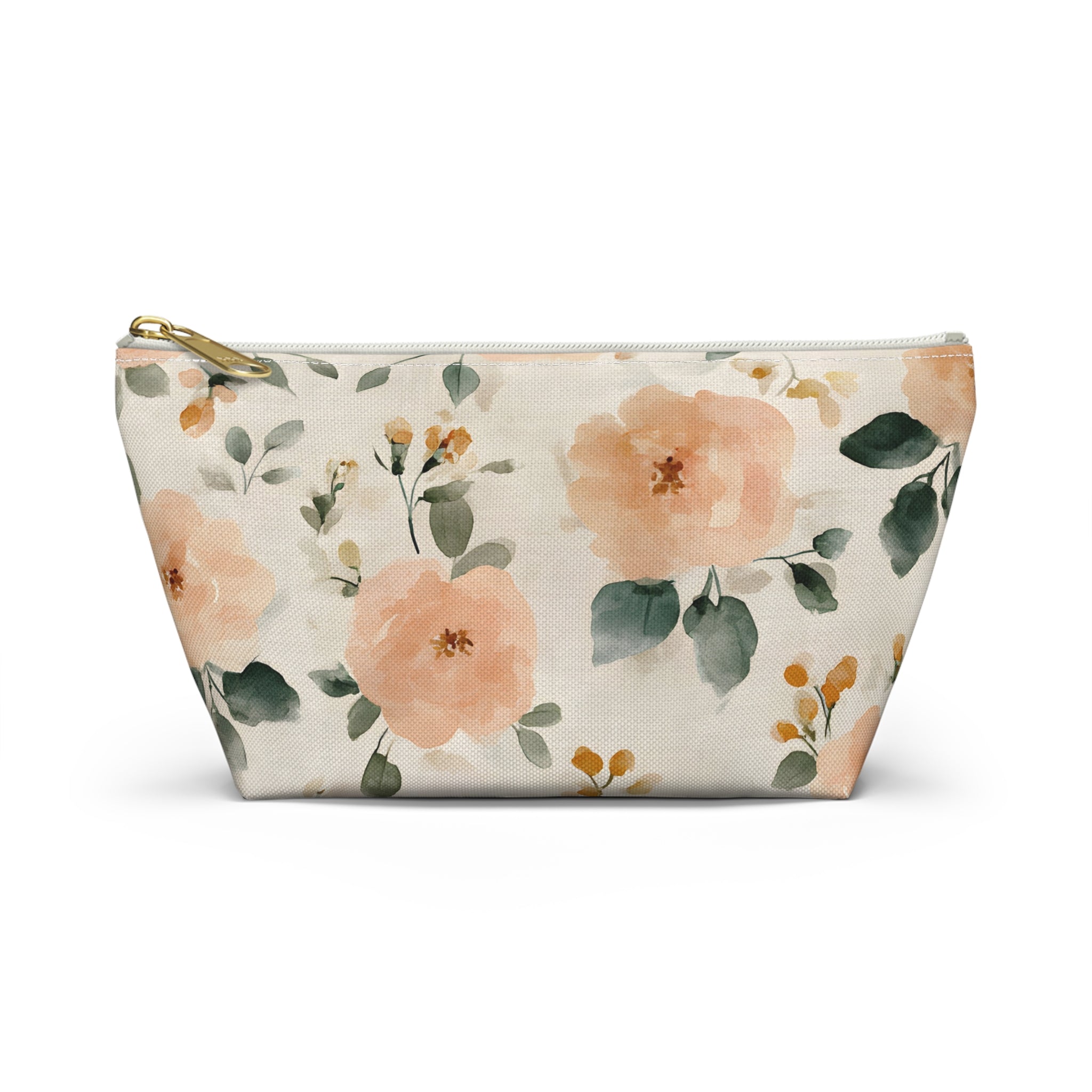 Peach Watercolor Roses Accessory Pouch