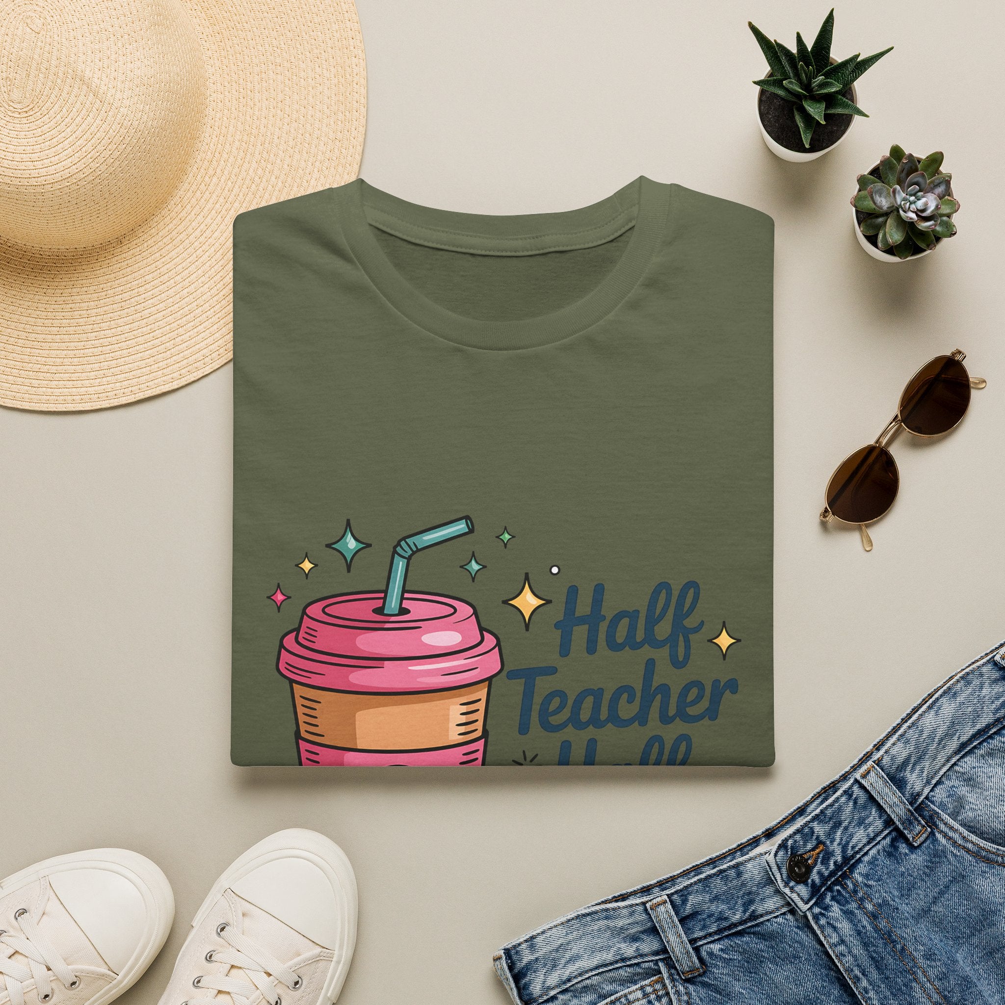 Half Teacher Half Coffee T-Shirt | Cute Coffee Cup Teacher Tee