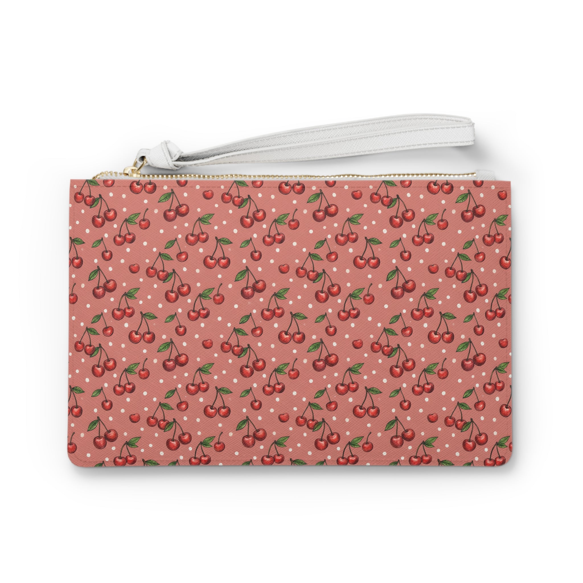 Cherry Pattern Clutch Bag | Pink Polka Dot Cherry Print
