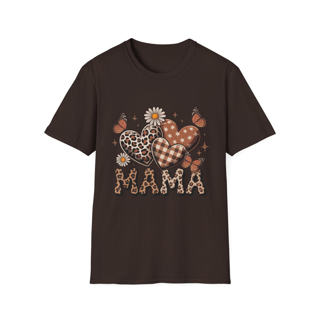Mama Leopard Gingham Hearts T-Shirt | Daisy Butterflies Mom Design