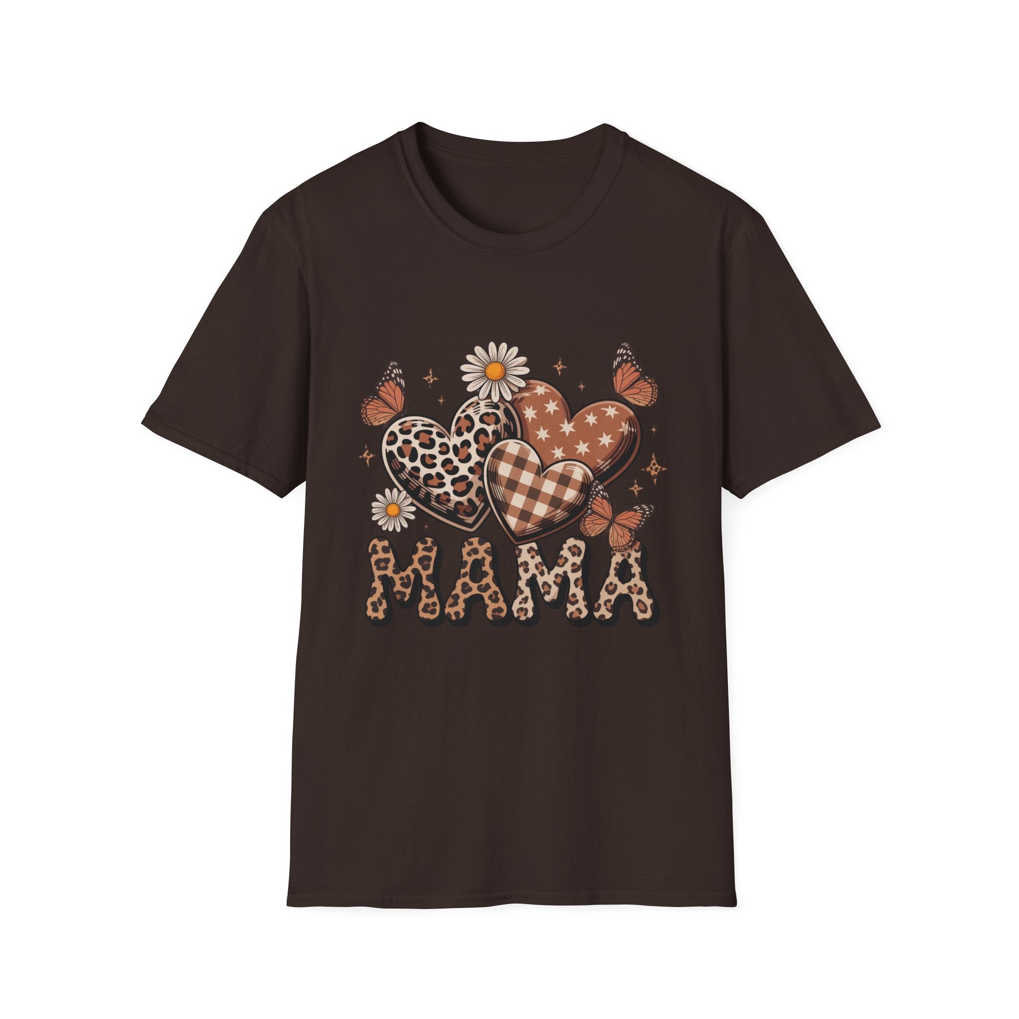 Mama Leopard Gingham Hearts T-Shirt | Daisy Butterflies Mom Design