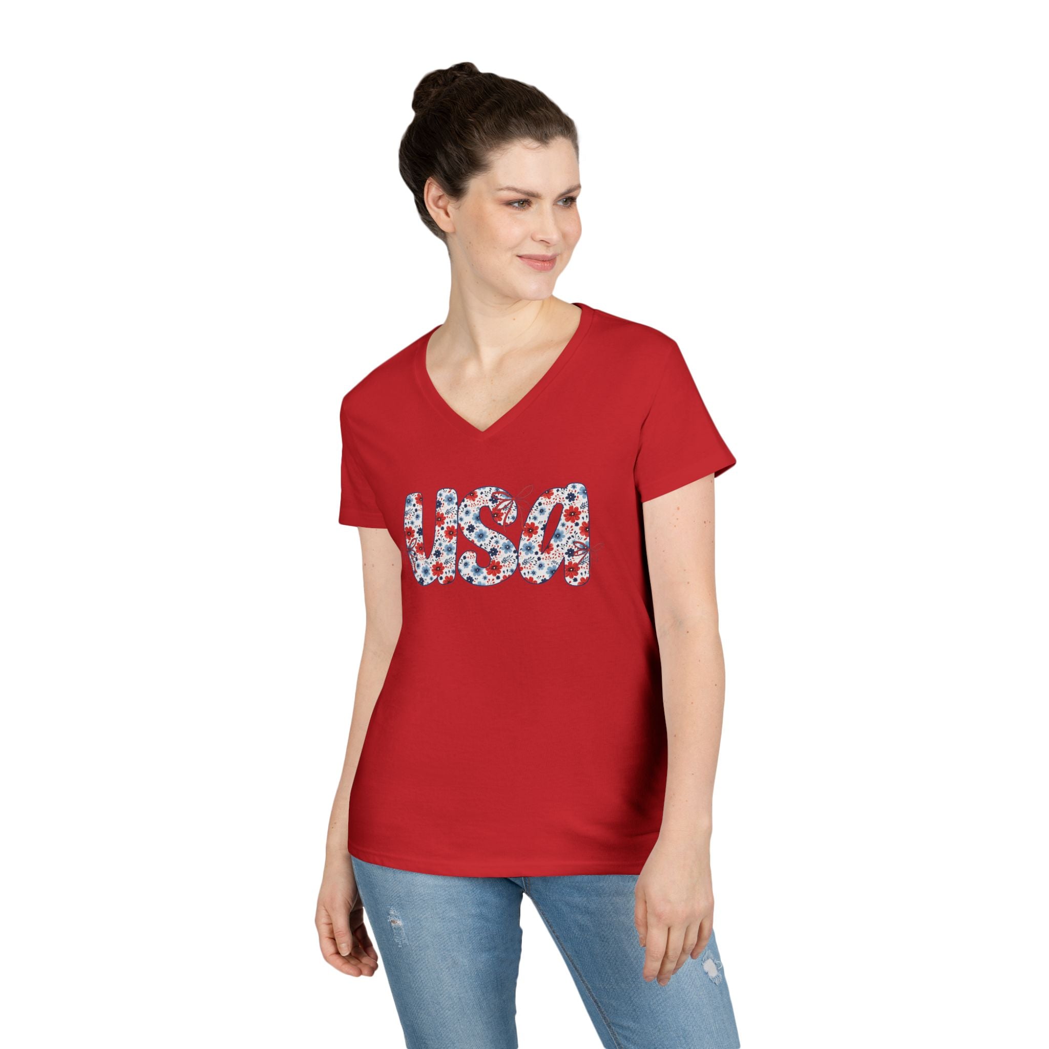 USA Floral Pattern T-Shirt | Patriotic Fourth of July Tee