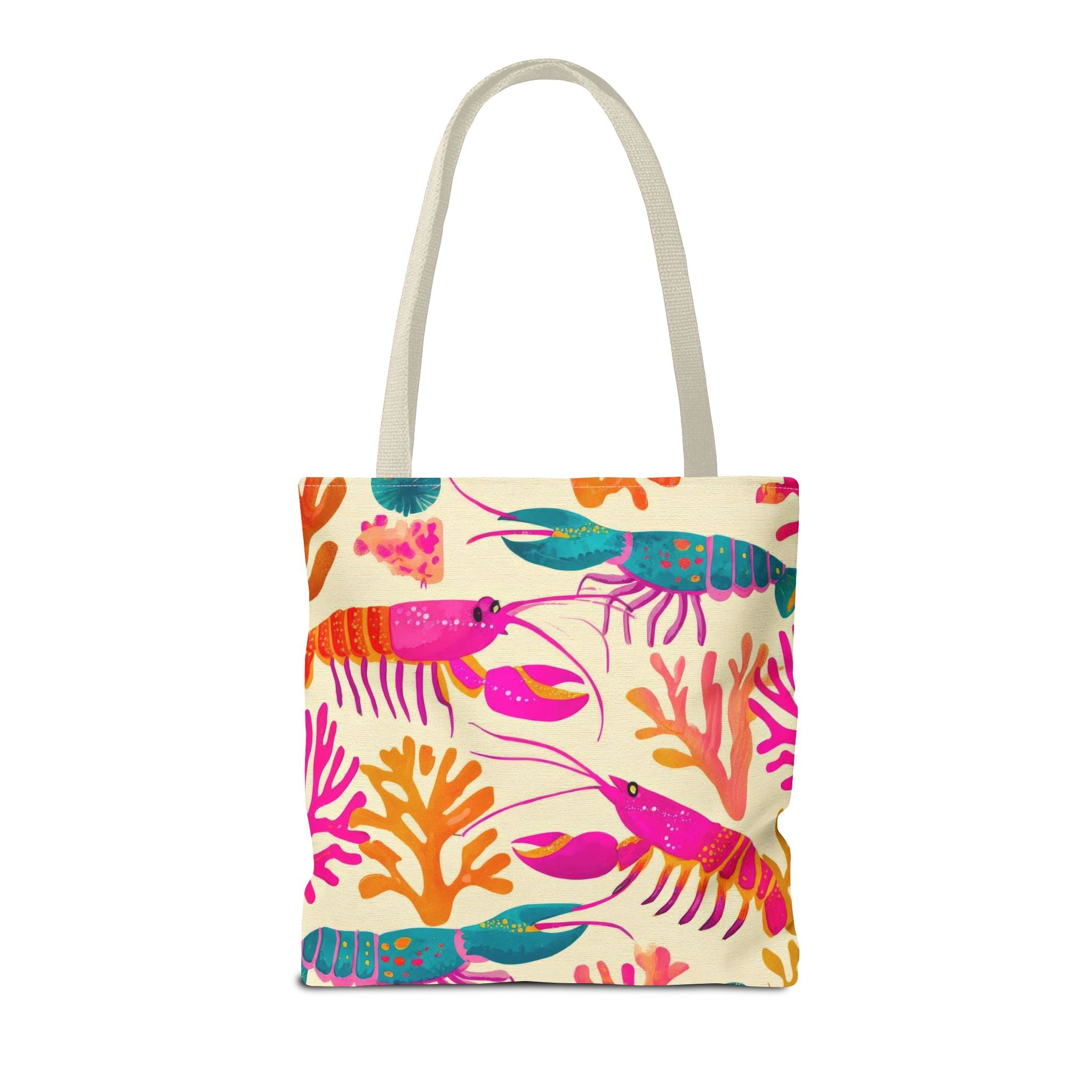 Colorful Lobster Pattern Tote Bag | Tropical Sea Life Coral Print