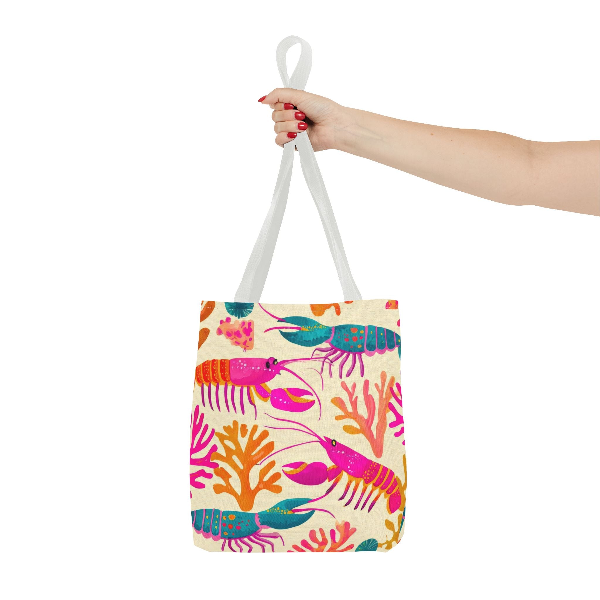 Colorful Lobster Pattern Tote Bag | Tropical Sea Life Coral Print