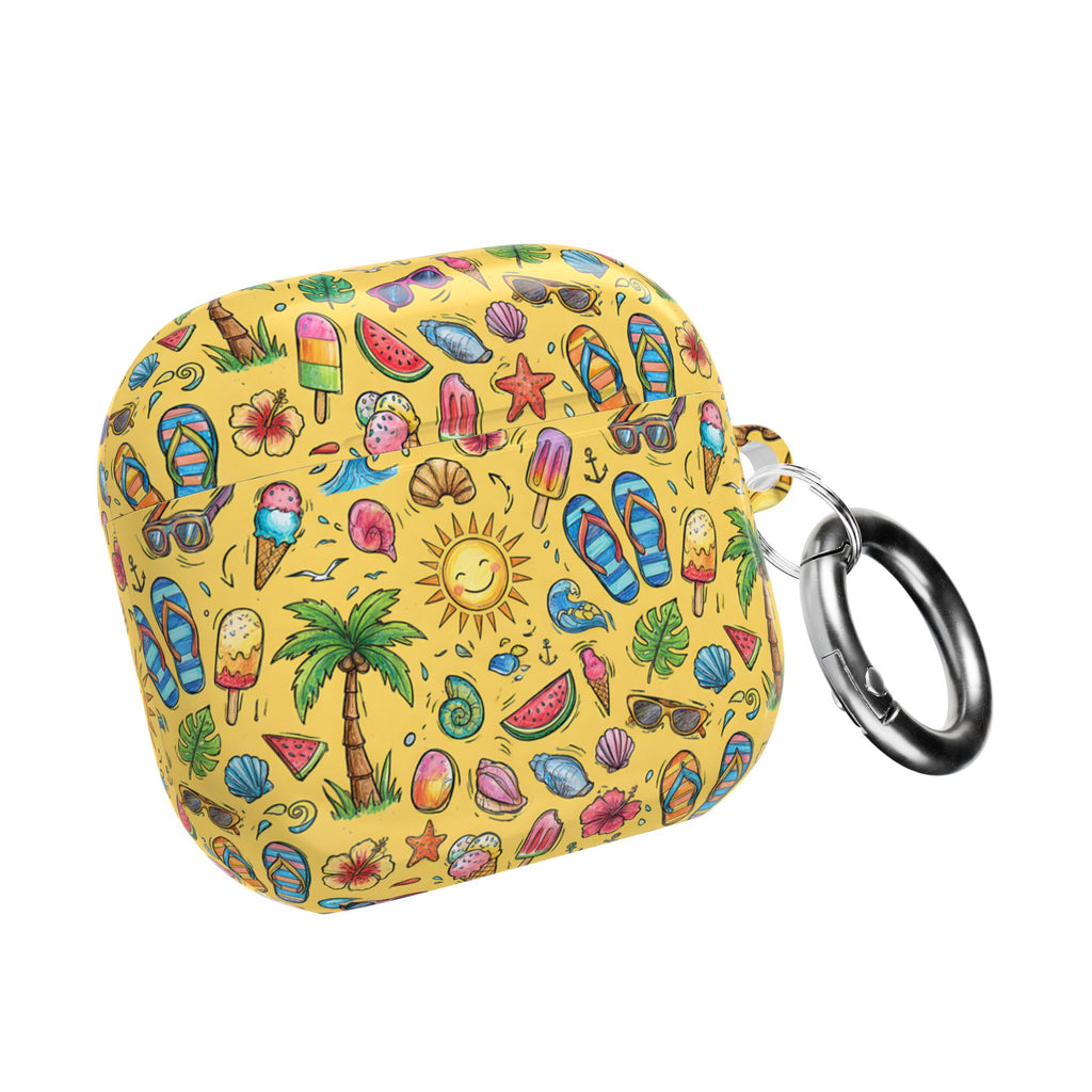 Summer Beach Pattern AirPod Case | Tropical Flip Flops, Suns, Palm Trees