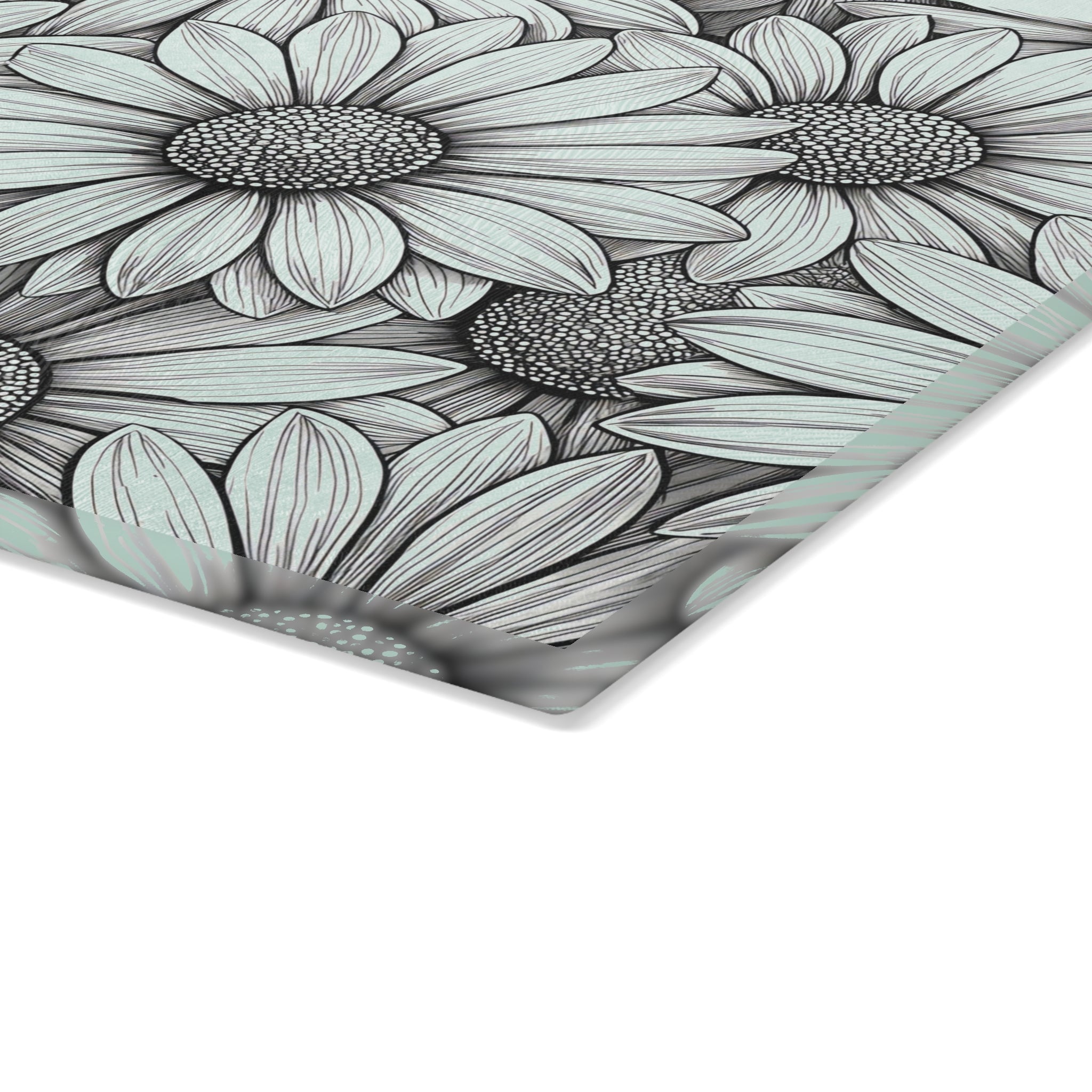 Daisy Floral Pattern Glass Cutting Board | Black White Sunflowers