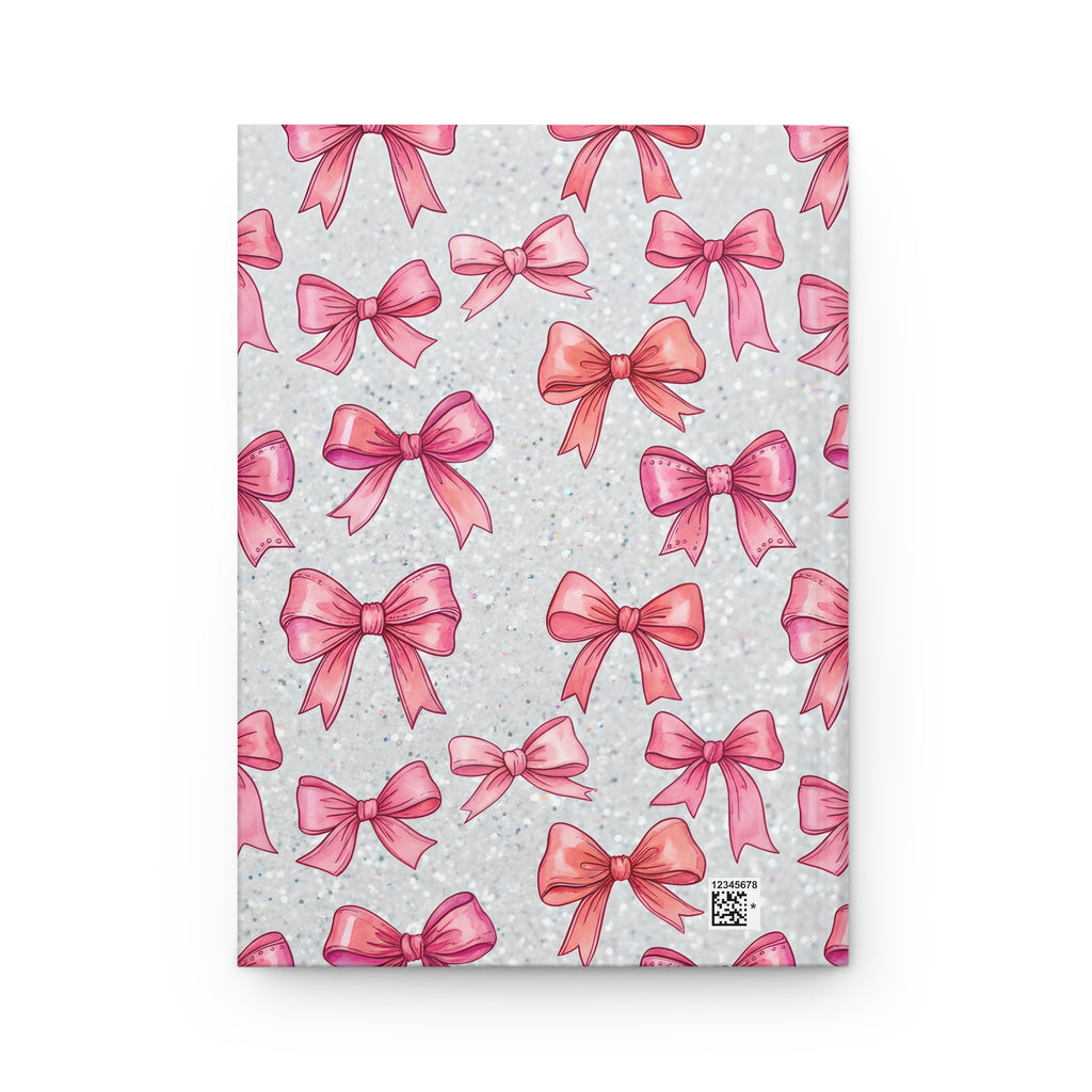 Pink Bow Pattern Hardcover Journal Cute Ribbon Notebook for Gifts & Daily Notes