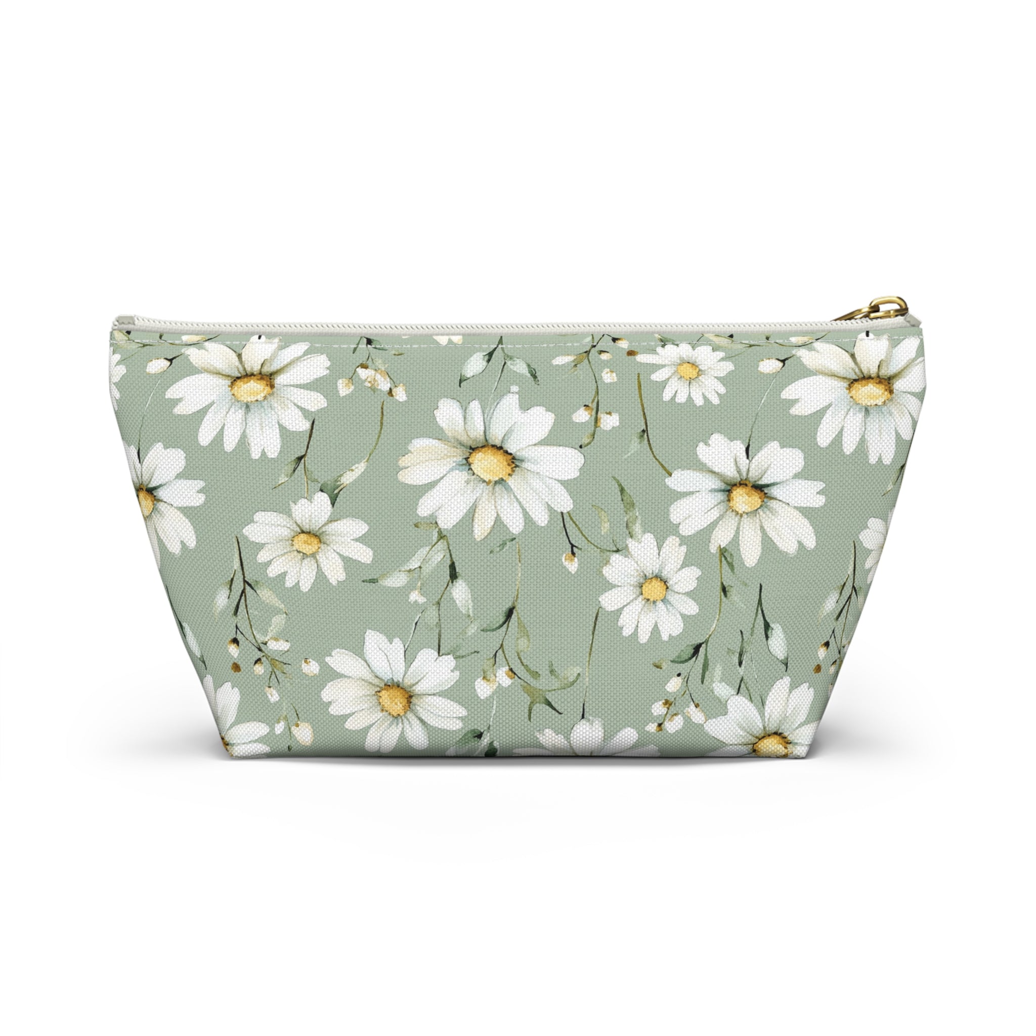 White Daisy Pattern Accessory Pouch | Floral Cosmetic Bag