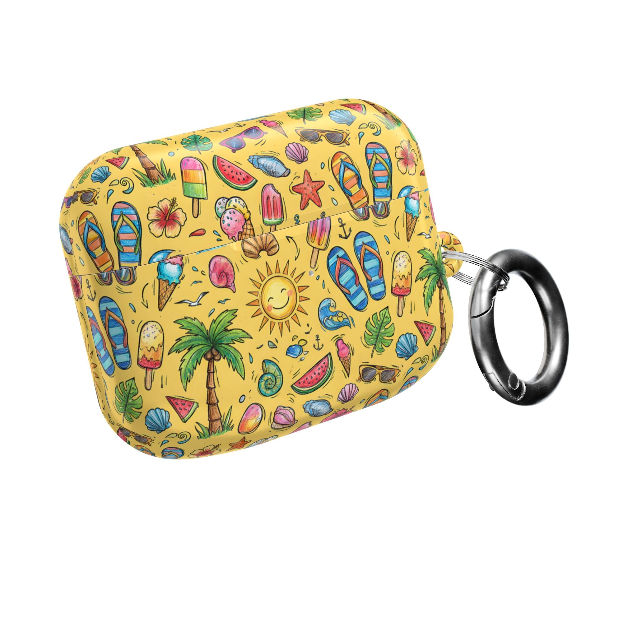 Summer Beach Pattern AirPod Case | Tropical Flip Flops, Suns, Palm Trees