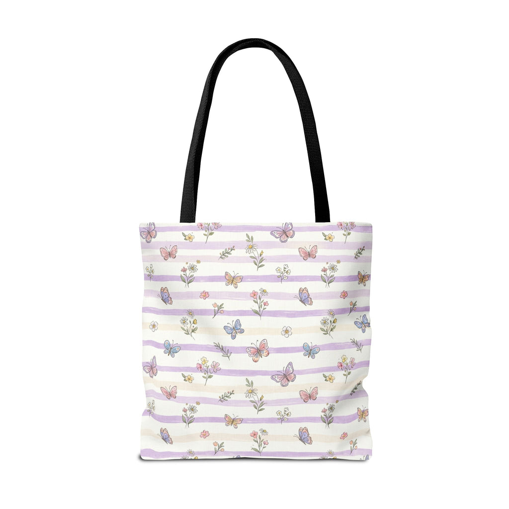 Pastel Butterfly Floral Stripe Tote