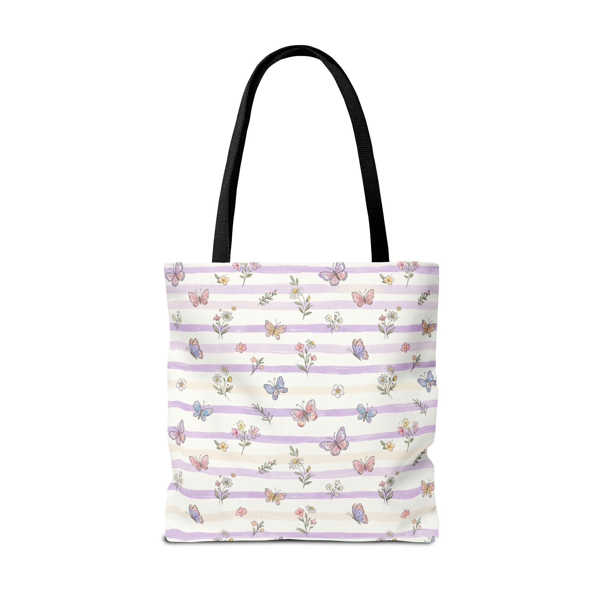 Pastel Butterfly Floral Stripe Tote