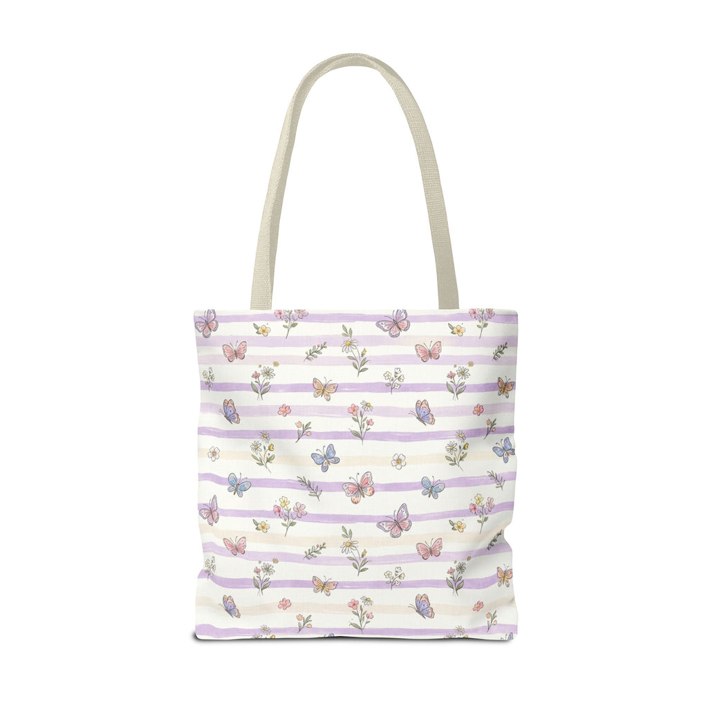 Pastel Butterfly Floral Stripe Tote